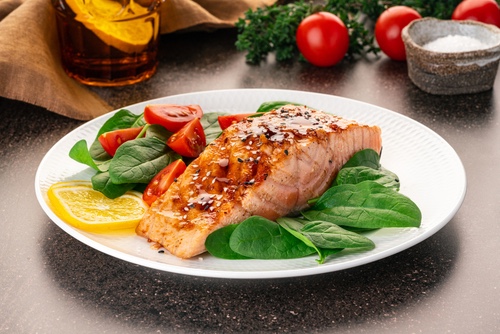 Mediterranean Paleo Diet, baked salmon and salad